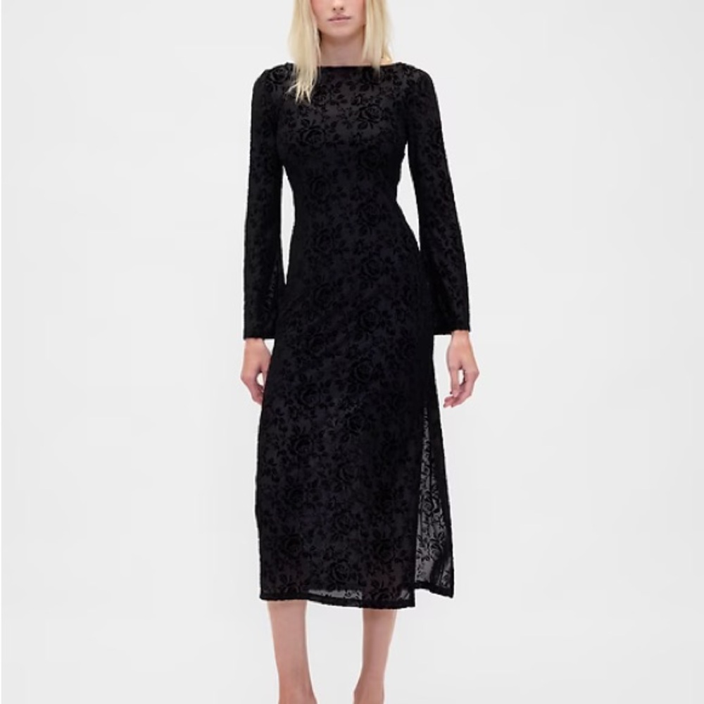 GAP Black Floral Midi Dress